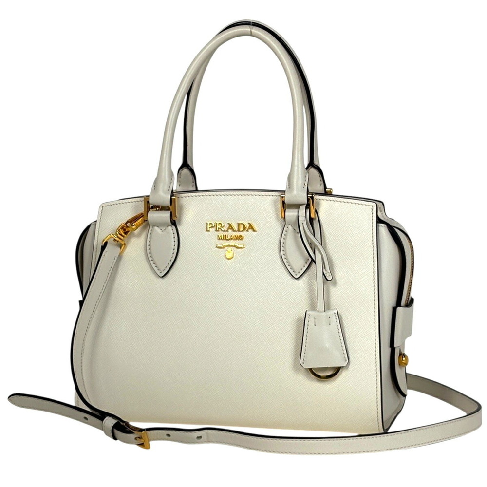 Prada Logo Handbag Shoulder Bag Leather White